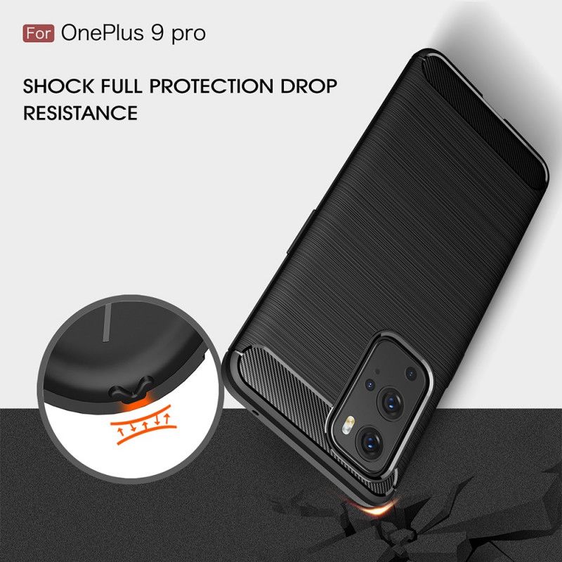 Hoesje voor OnePlus 9 Pro Rood Zwart Geborsteld Koolstofvezel