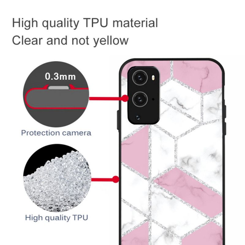 Hoesje voor OnePlus 9 Pro Roze Wit Marmeren Glitter