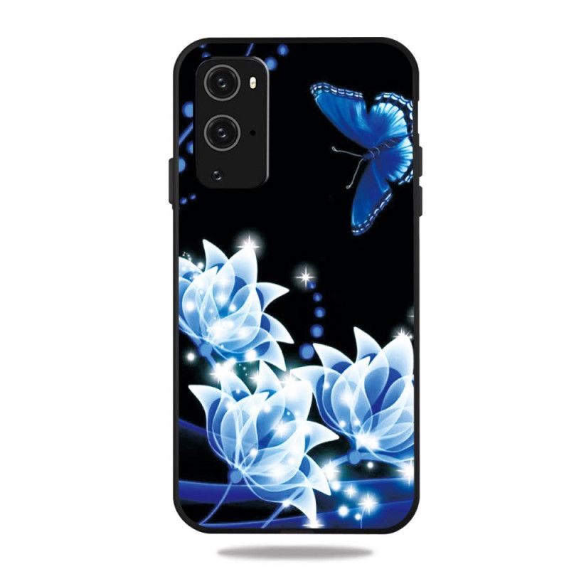 Hoesje voor OnePlus 9 Pro Vlinder En Blauwe Bloemen