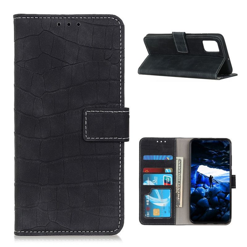 Leren Hoesje voor OnePlus 9 Pro Lichtblauw Zwart Vintage Stijl Van Krokodillenleer