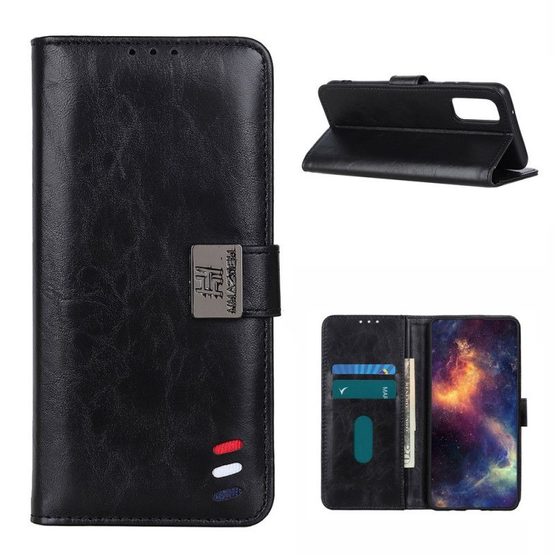 Leren Hoesje voor OnePlus 9 Pro Rood Zwart Vintage Driekleurig Leereffect