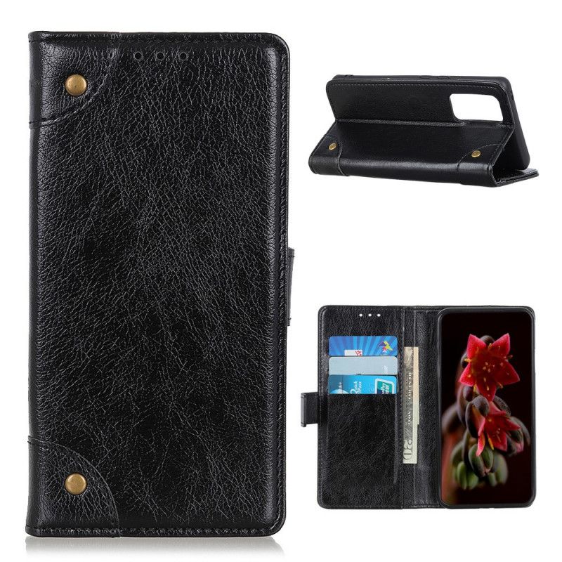 Leren Hoesje voor OnePlus 9 Pro Rood Zwart Vintage Klinknagels In Nappaleer Stijl