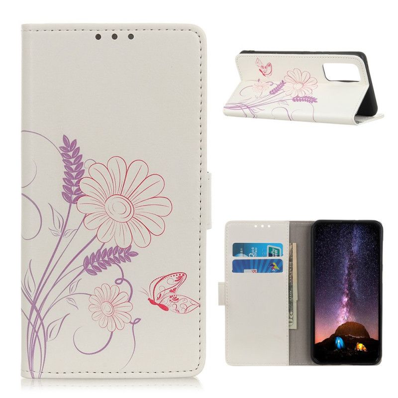 Leren Hoesje voor OnePlus 9 Pro Vlinders En Bloemen Tekenen