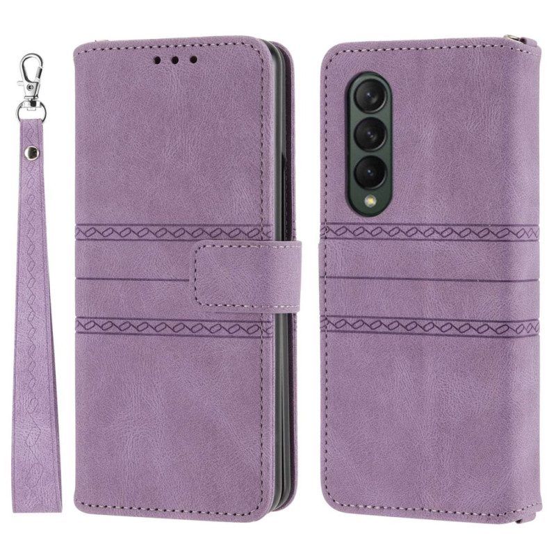 Folio-hoesje voor Samsung Galaxy Z Fold 4 Riempatroon Van Imitatieleer