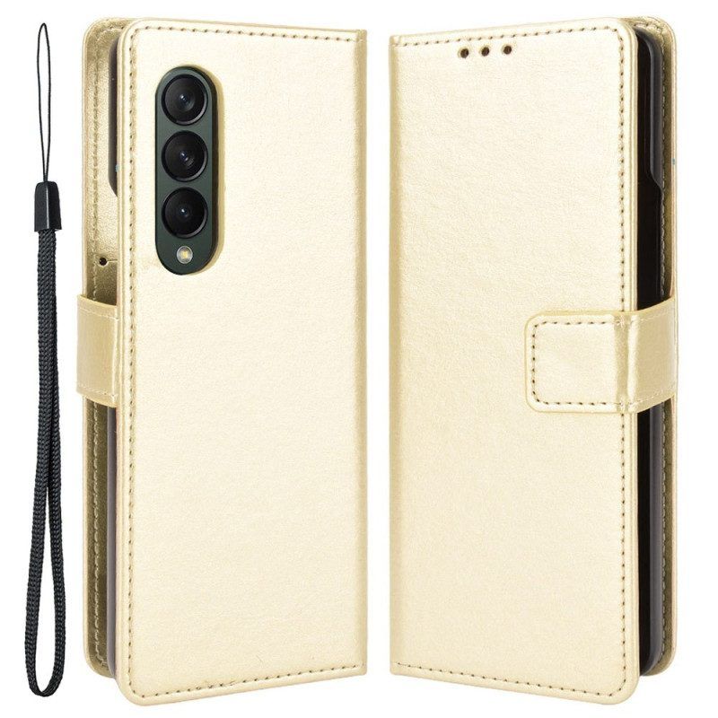 Leren Hoesje voor Samsung Galaxy Z Fold 4 Met Ketting Klassiek Glad Imitatieleer Met Bandjes