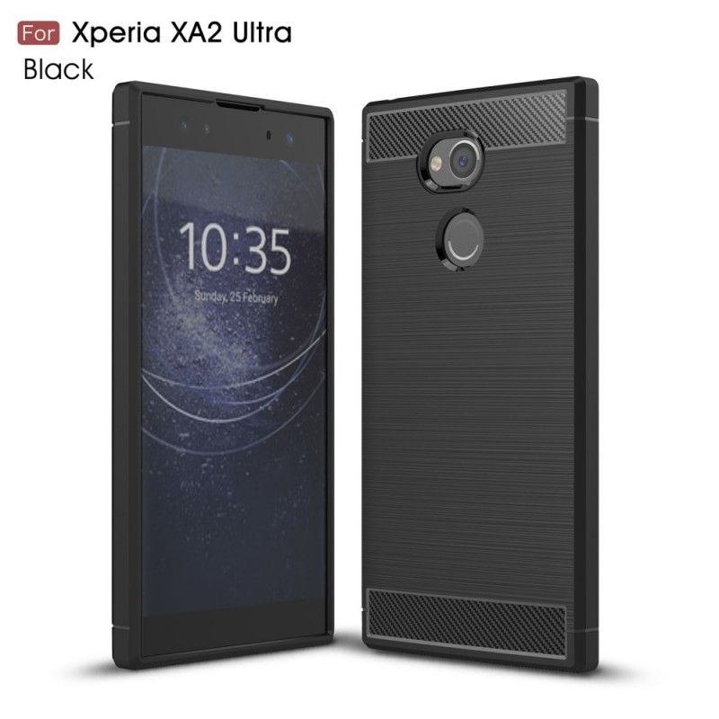 Cover Hoesje Sony Xperia XA2 Ultra Grijs Zwart Telefoonhoesje Geborsteld Koolstofvezel