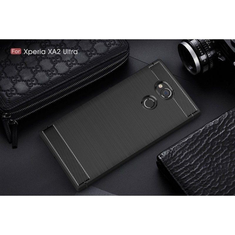 Cover Hoesje Sony Xperia XA2 Ultra Grijs Zwart Telefoonhoesje Geborsteld Koolstofvezel