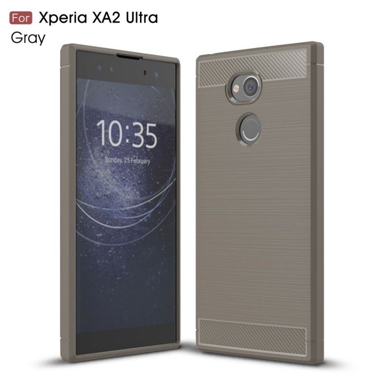 Cover Hoesje Sony Xperia XA2 Ultra Grijs Zwart Telefoonhoesje Geborsteld Koolstofvezel