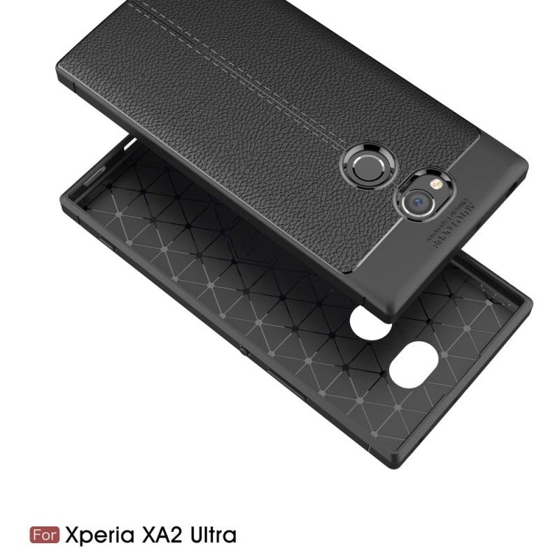 Hoesje voor Sony Xperia XA2 Ultra Rood Grijs Dubbellijns Lychee Leereffect