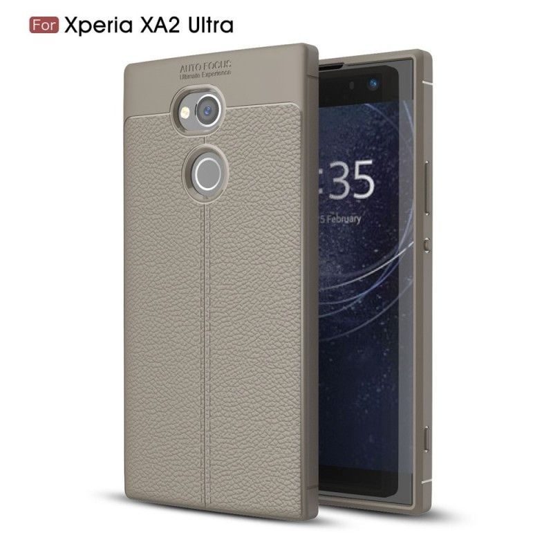 Hoesje voor Sony Xperia XA2 Ultra Rood Grijs Dubbellijns Lychee Leereffect