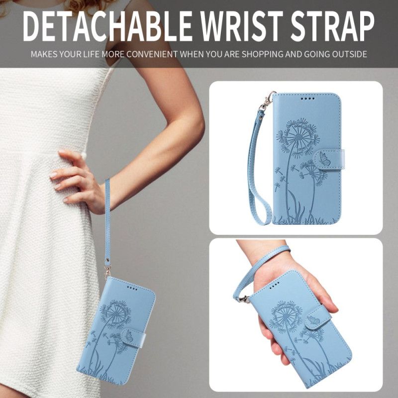 Flip Case Leren Huawei Pura 80 Pro Paardenbloempatroon En Bandje