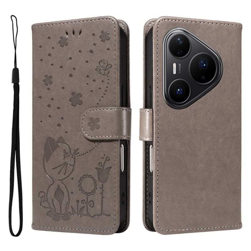 Leren Hoesje Huawei Pura 80 Pro Kat En Bij Bescherming Hoesje