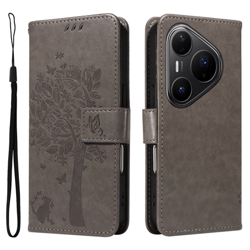 Leren Hoesje Huawei Pura 80 Pro Kat En Boompatroon