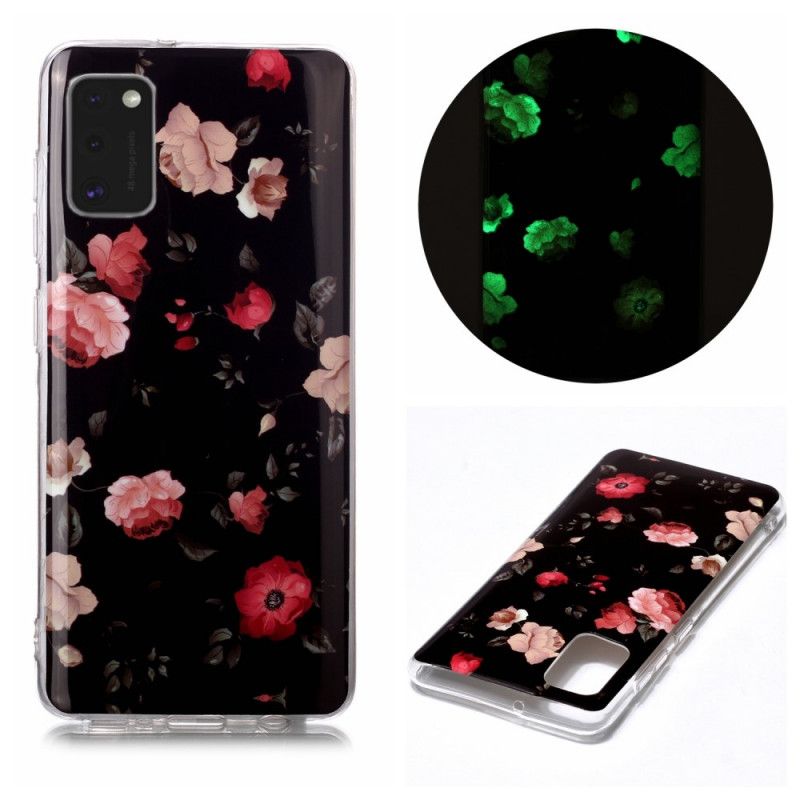 Case Hoesje Samsung Galaxy A41 Rood Zwart Telefoonhoesje Fluorescerende Bloemenreeks