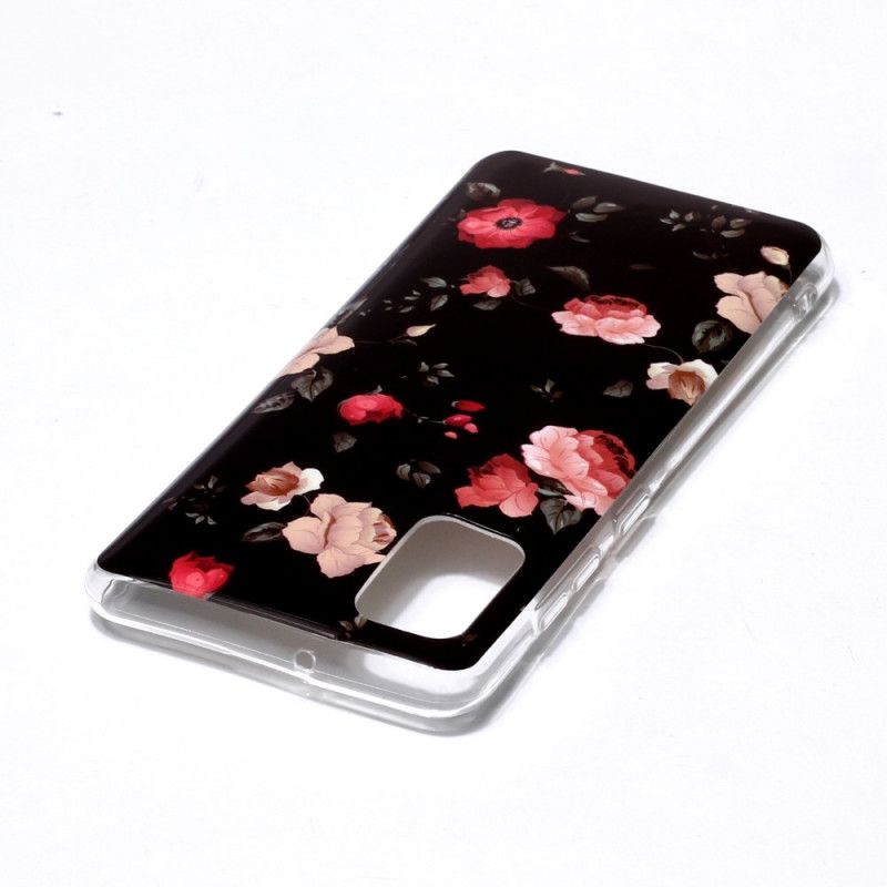 Case Hoesje Samsung Galaxy A41 Rood Zwart Telefoonhoesje Fluorescerende Bloemenreeks