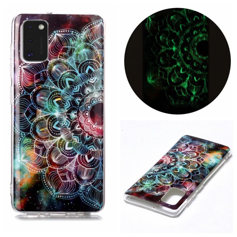 Case Hoesje Samsung Galaxy A41 Rood Zwart Telefoonhoesje Fluorescerende Bloemenreeks