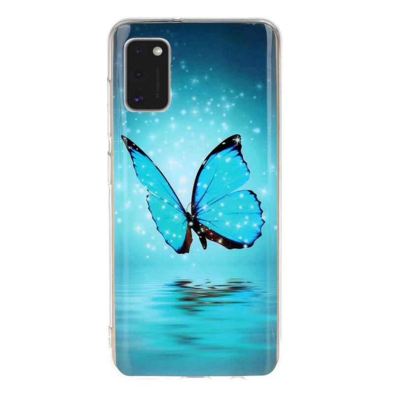Case Hoesje Samsung Galaxy A41 Telefoonhoesje Fluorescerende Blauwe Vlinder