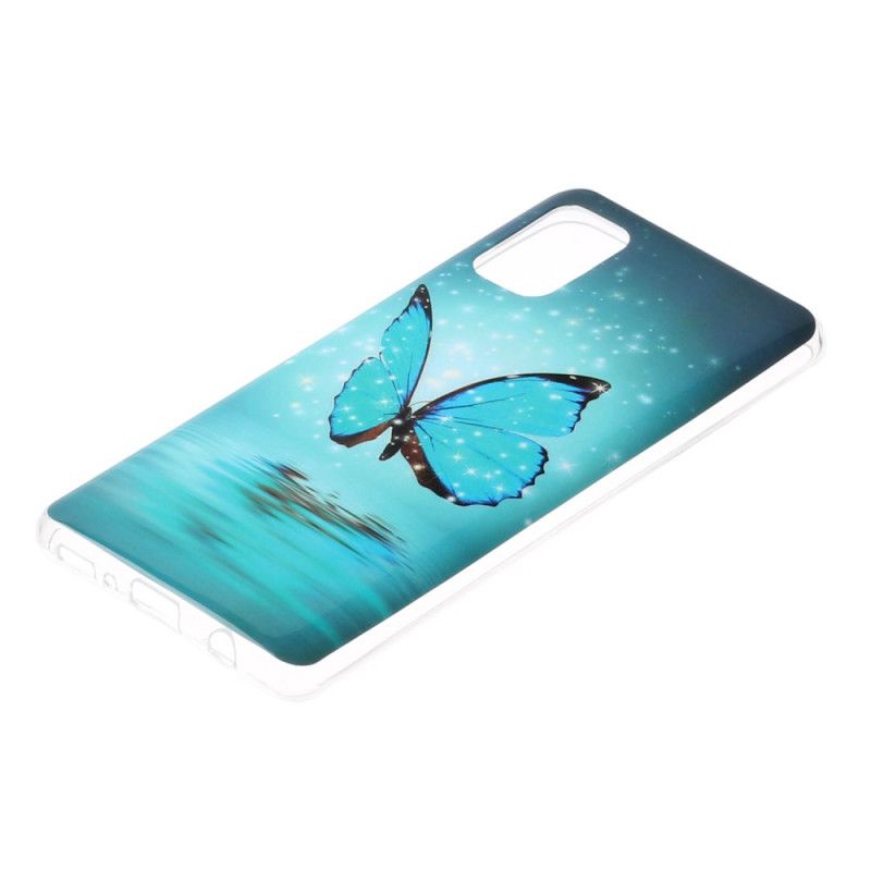 Case Hoesje Samsung Galaxy A41 Telefoonhoesje Fluorescerende Blauwe Vlinder