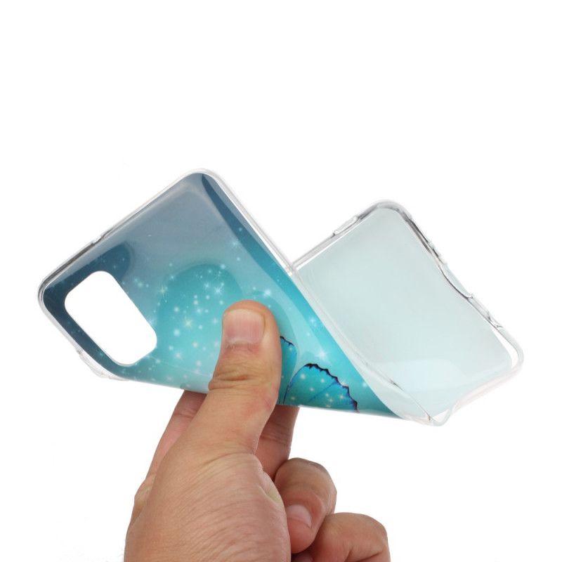 Case Hoesje Samsung Galaxy A41 Telefoonhoesje Fluorescerende Blauwe Vlinder