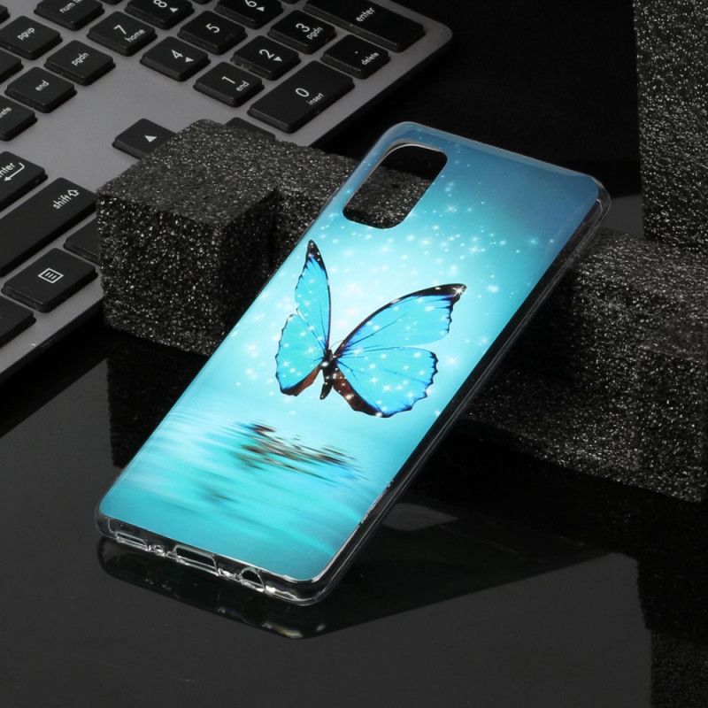 Case Hoesje Samsung Galaxy A41 Telefoonhoesje Fluorescerende Blauwe Vlinder