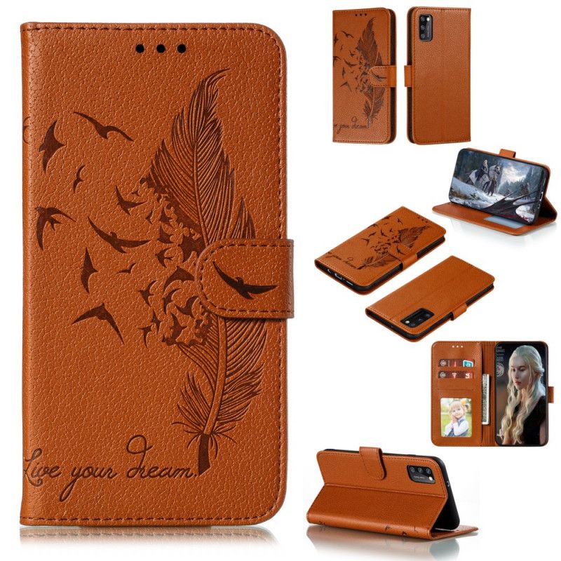 Cover Folio-hoesje Samsung Galaxy A41 Grijs Zwart Telefoonhoesje Leef Je Droom Imitatieleer