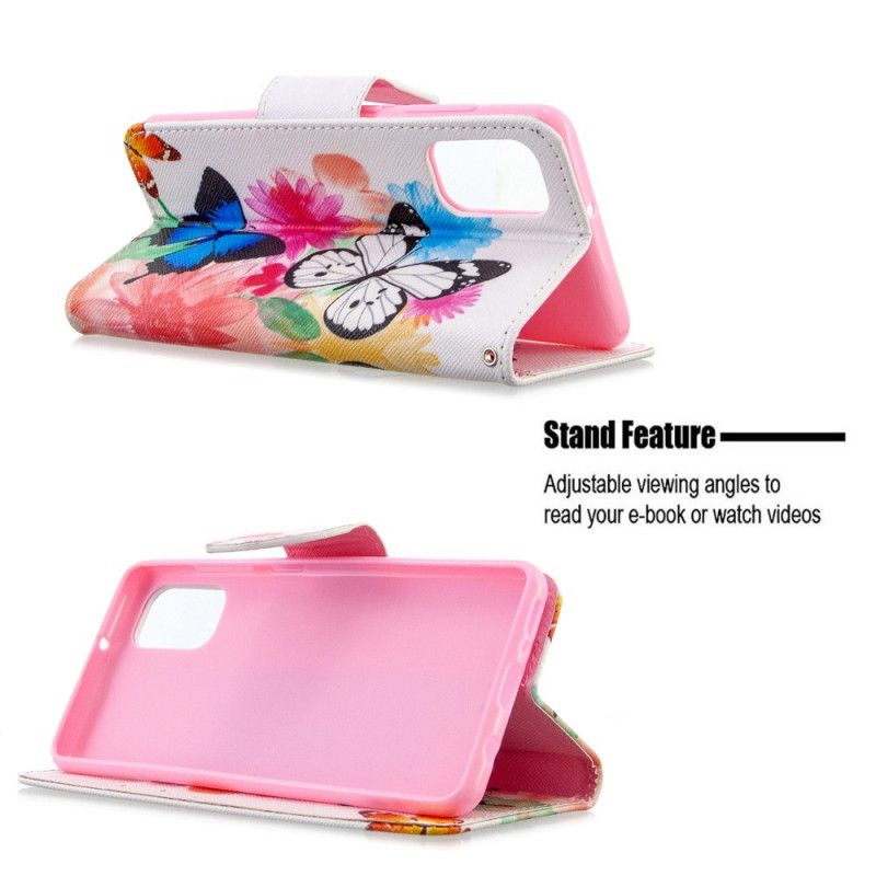 Cover Folio-hoesje Samsung Galaxy A41 Lichtblauw Magenta Telefoonhoesje Geschilderde Vlinders En Bloemen