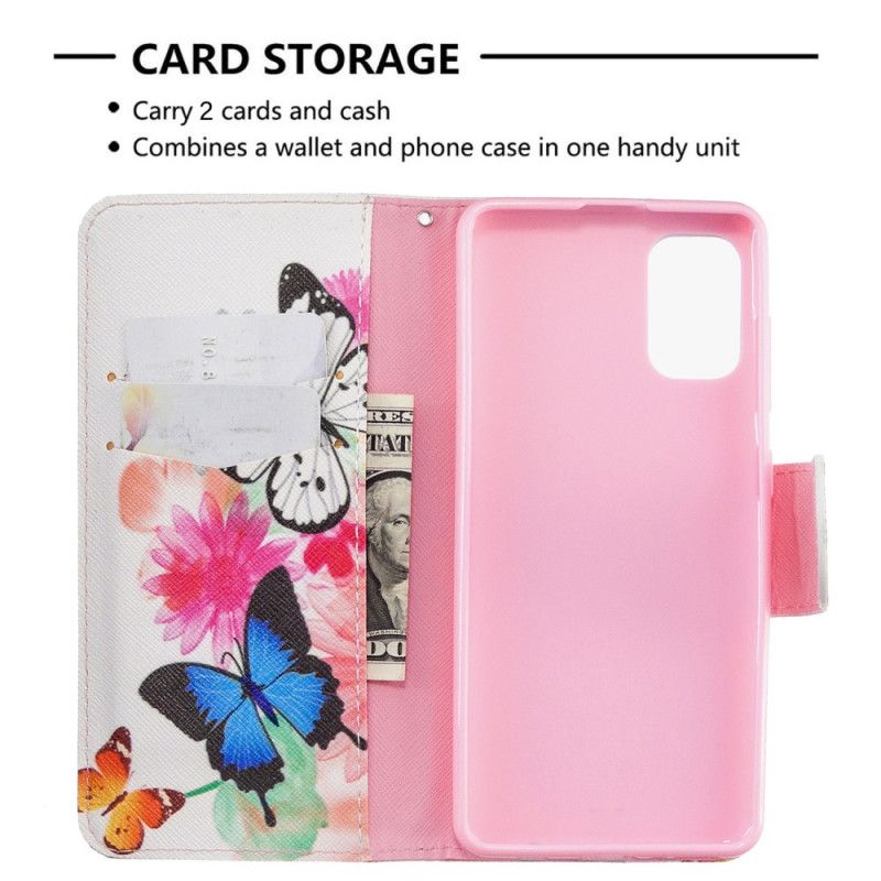 Cover Folio-hoesje Samsung Galaxy A41 Lichtblauw Magenta Telefoonhoesje Geschilderde Vlinders En Bloemen