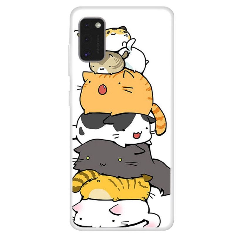 Cover Hoesje Samsung Galaxy A41 Telefoonhoesje Stapel Cartoonkatten
