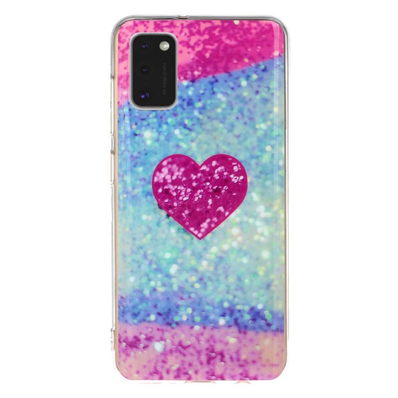 Cover Hoesje Samsung Galaxy A41 Violet Magenta Telefoonhoesje Marmeren Glitter