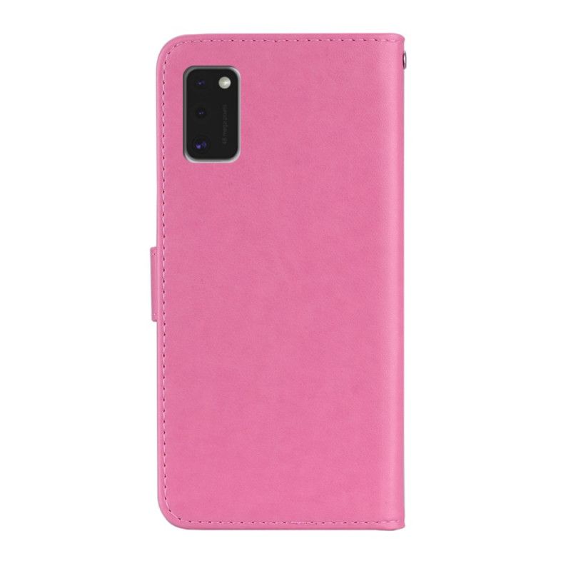 Flip Case Leren Samsung Galaxy A41 Rood Grijs Uil Mandala En Bedel