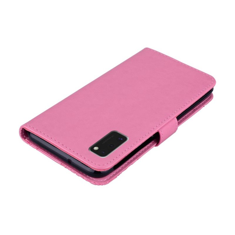 Flip Case Leren Samsung Galaxy A41 Rood Grijs Uil Mandala En Bedel