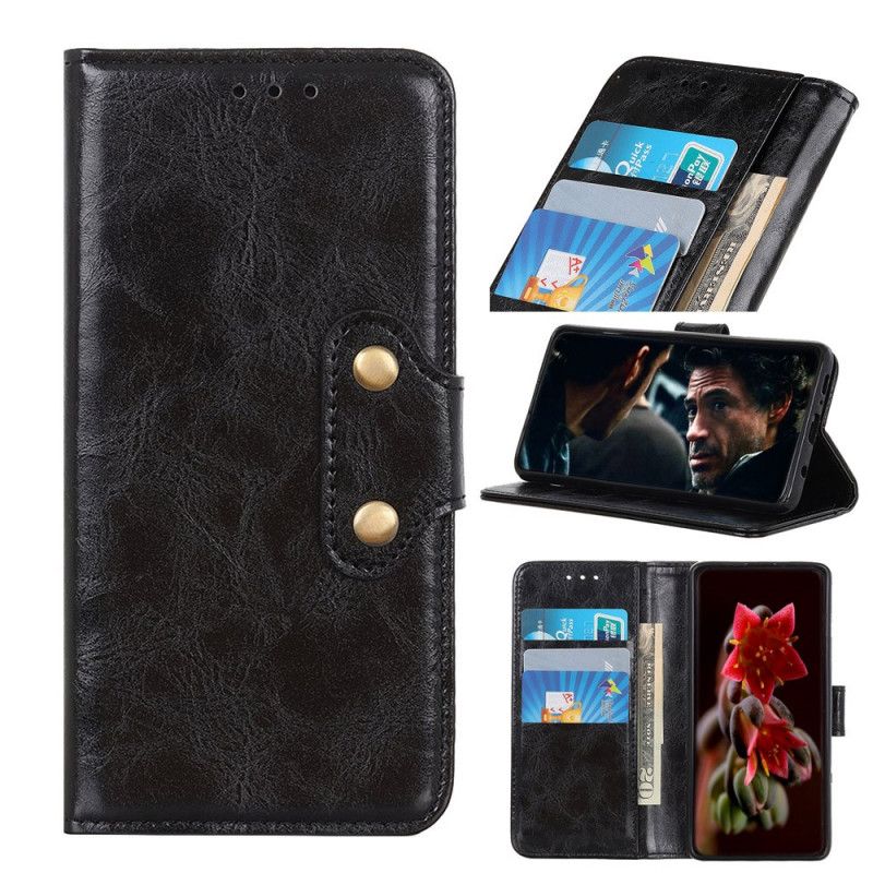 Flip Case Leren Samsung Galaxy A41 Rood Zwart Vintage Imitatieleren Dubbele Sluiting