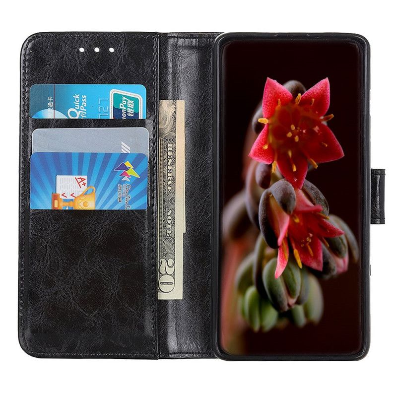 Flip Case Leren Samsung Galaxy A41 Rood Zwart Vintage Imitatieleren Dubbele Sluiting