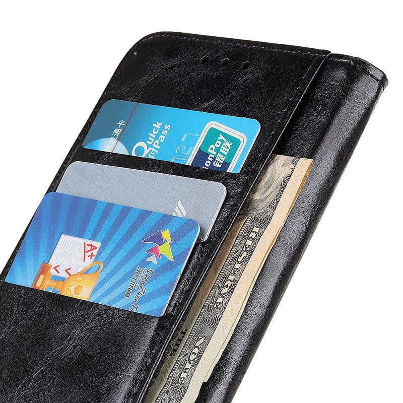 Flip Case Leren Samsung Galaxy A41 Rood Zwart Vintage Imitatieleren Dubbele Sluiting