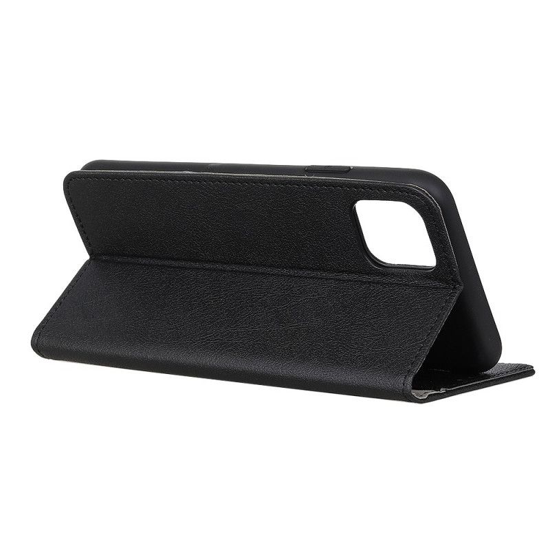 Flip Case Leren Samsung Galaxy A41 Wit Zwart Klassiek Leereffect