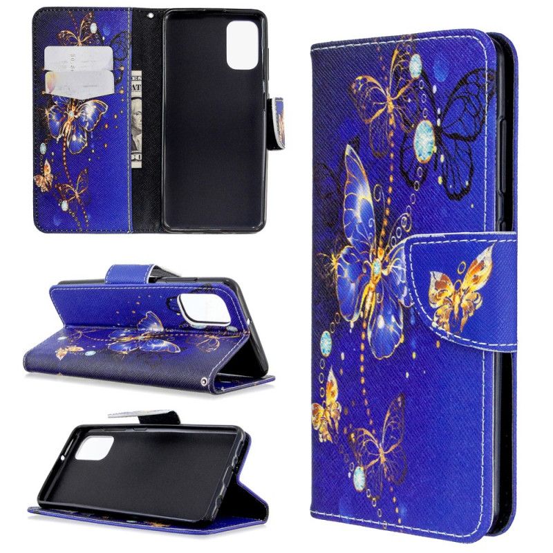 Flip Case Leren Samsung Galaxy A41 Wit Zwart Koningen Vlinders