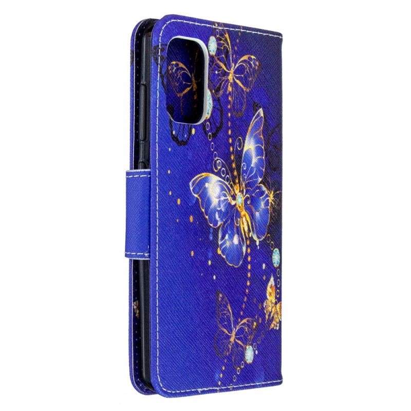 Flip Case Leren Samsung Galaxy A41 Wit Zwart Koningen Vlinders