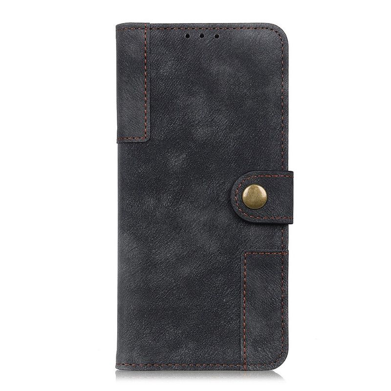 Flip Case Leren Samsung Galaxy A41 Zwart Retro Leer En Klinknagel Stijl