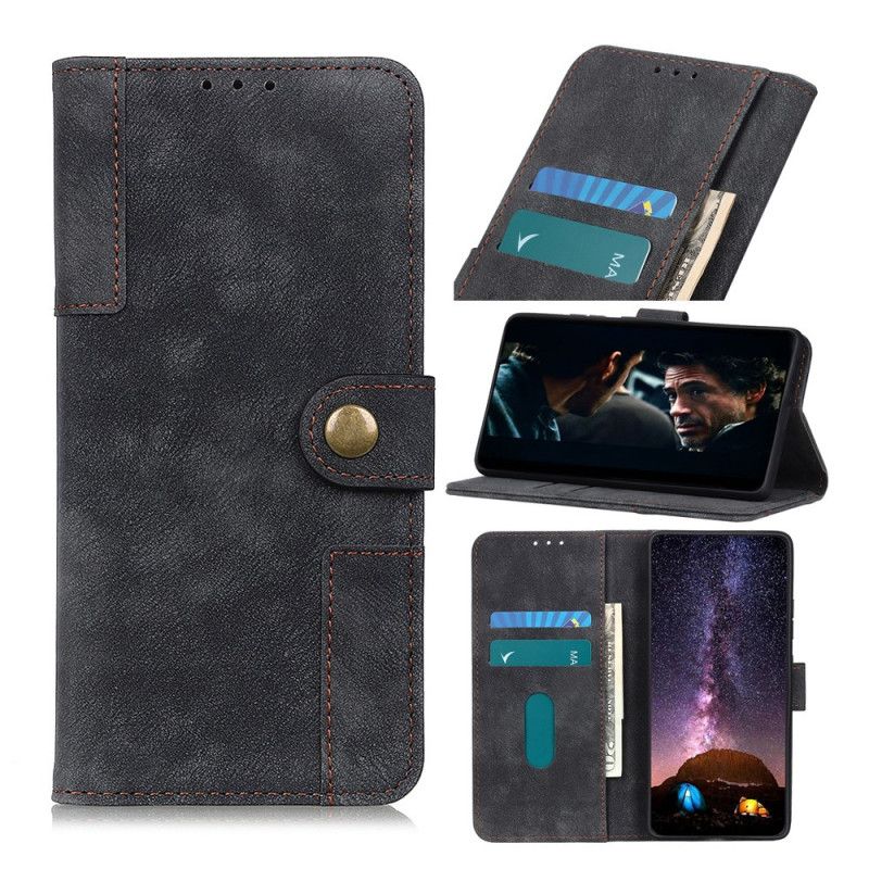 Flip Case Leren Samsung Galaxy A41 Zwart Retro Leer En Klinknagel Stijl