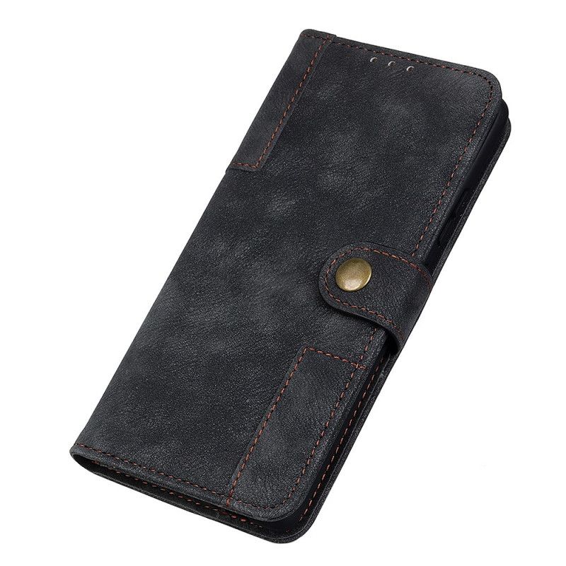 Flip Case Leren Samsung Galaxy A41 Zwart Retro Leer En Klinknagel Stijl