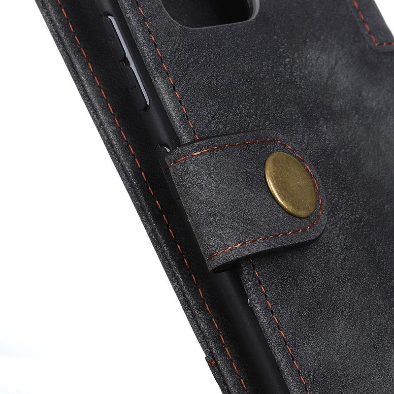 Flip Case Leren Samsung Galaxy A41 Zwart Retro Leer En Klinknagel Stijl