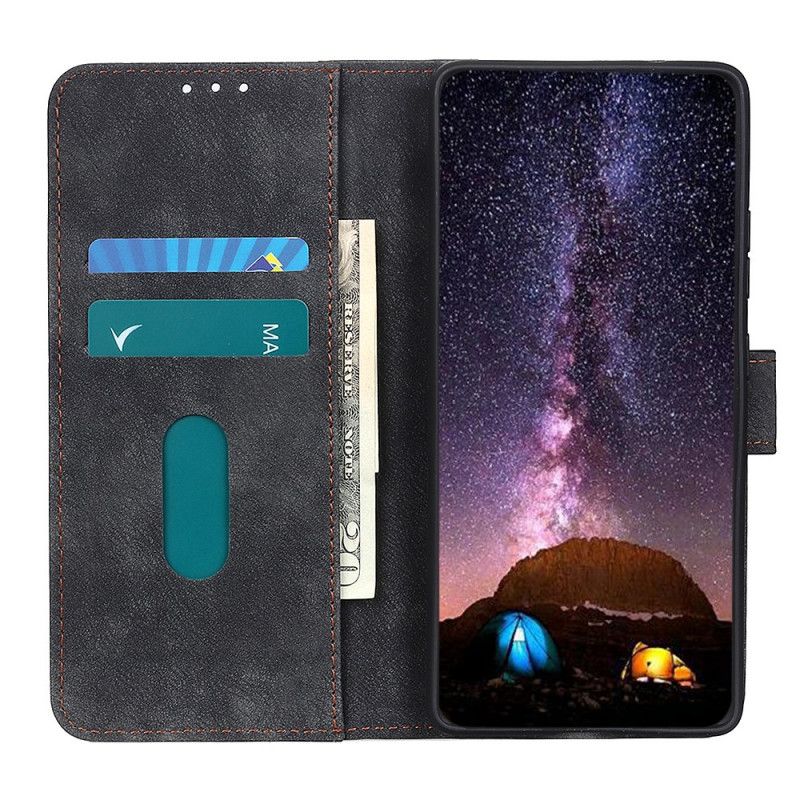 Flip Case Leren Samsung Galaxy A41 Zwart Retro Leer En Klinknagel Stijl