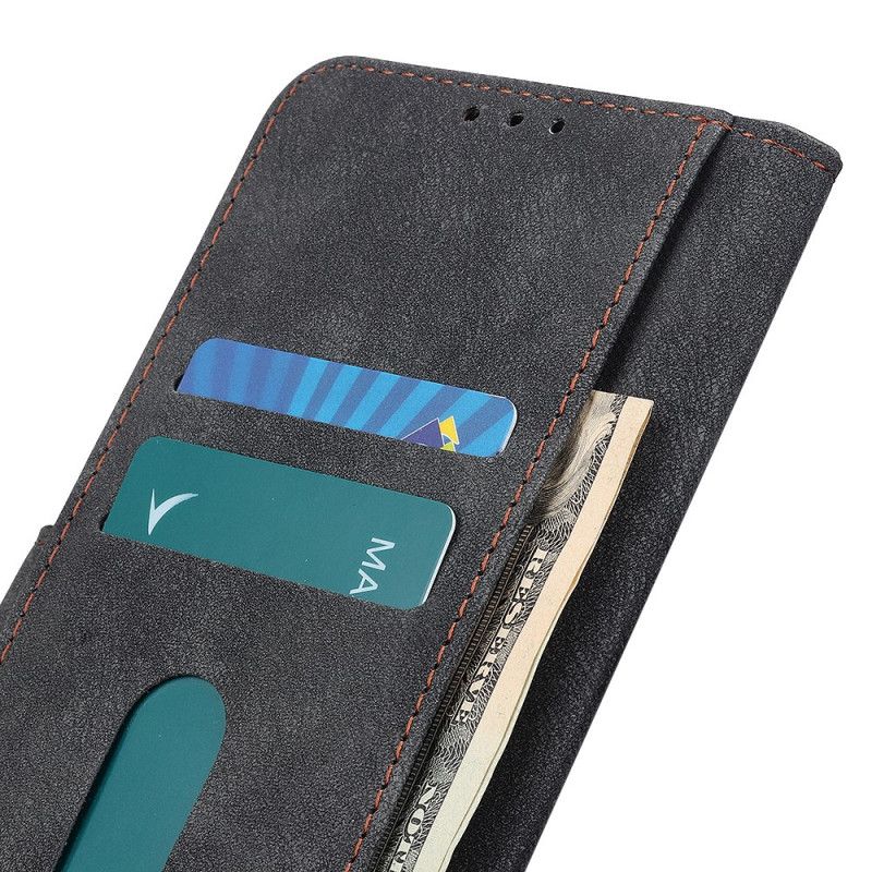 Flip Case Leren Samsung Galaxy A41 Zwart Retro Leer En Klinknagel Stijl