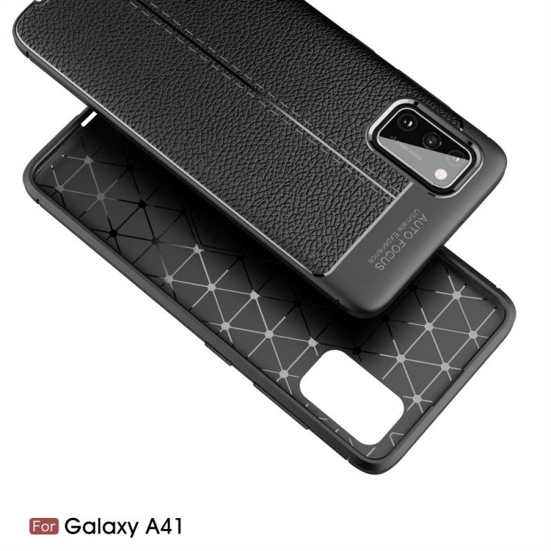 Hoesje Samsung Galaxy A41 Rood Zwart Dubbellijns Lychee Leereffect