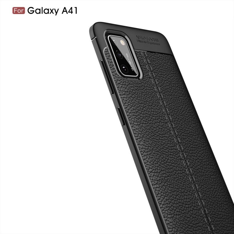 Hoesje Samsung Galaxy A41 Rood Zwart Dubbellijns Lychee Leereffect