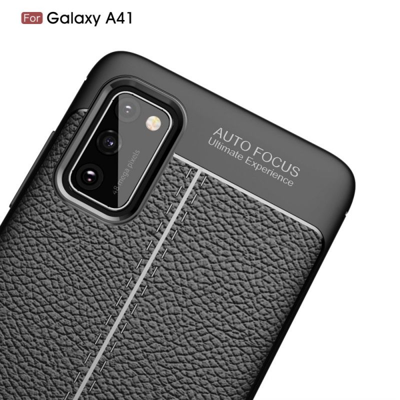 Hoesje Samsung Galaxy A41 Rood Zwart Dubbellijns Lychee Leereffect