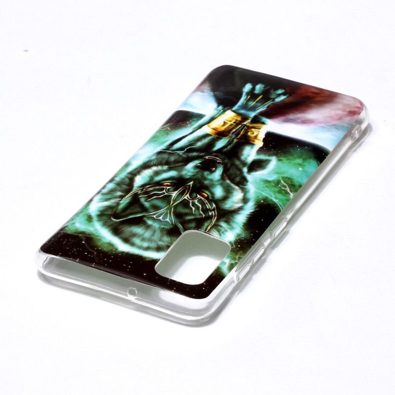 Hoesje voor Samsung Galaxy A41 Donkerblauw Zwart Serie Fluorescerende Wolven
