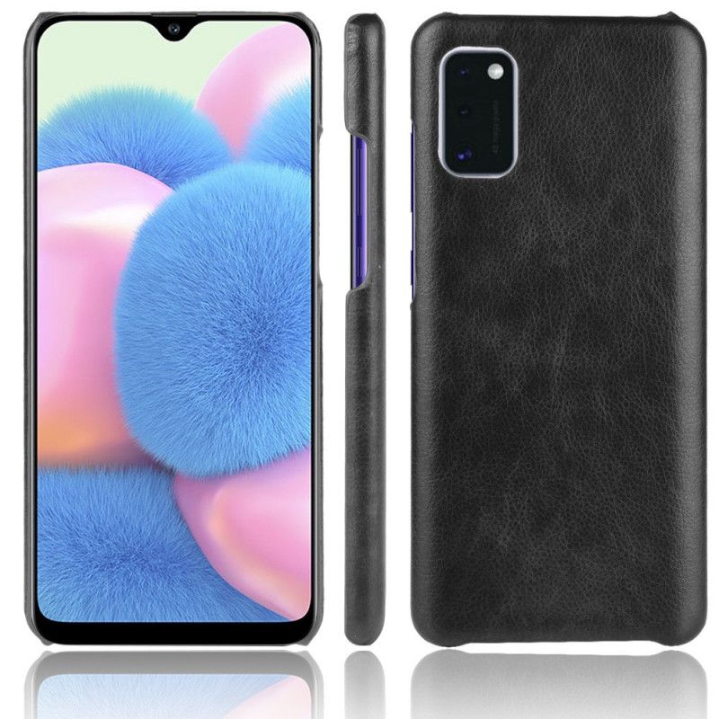 Hoesje voor Samsung Galaxy A41 Grijs Zwart Performance Lychee Leereffect