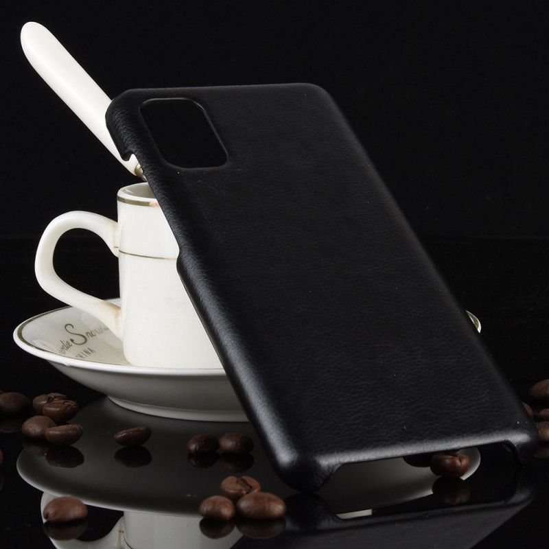 Hoesje voor Samsung Galaxy A41 Grijs Zwart Performance Lychee Leereffect