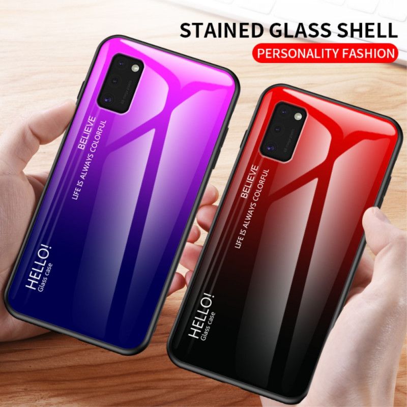 Hoesje voor Samsung Galaxy A41 Wit Zwart Hallo Gehard Glas